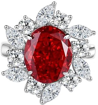 Whoiy Erstellter Rubin 950 Platin Ring, Verlobungsringe Echt Gold Blume Trauringe Ehebandring mit Erstellter Rubin 4ct Damenringe Größe 58 (18.5)