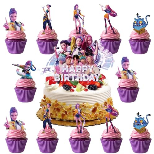 25 PCS Décoration de gâteau K-pop pour fille, Hunters Demon Décoration de gâteau d'anniversaire d'enfant, Pour décorer des cupcakes anniversaire d'enfant, décorations de dessin animé de Happy Birthday