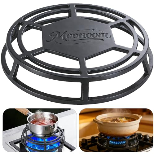 moonoom Cast Iron Heat Diffuser, Heavy Duty Gas Stove Simmer Plate, 9.3 inch Cooking Even Heat Diffuser for Kitchen Slow Cooking Making Soup Temperature Control