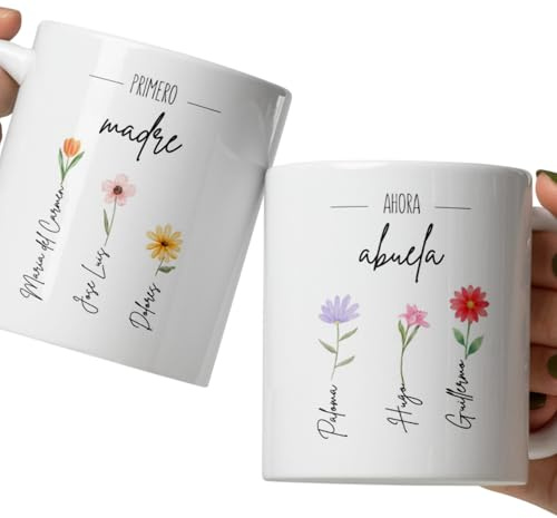 Mugy Taza Para Abuela | Regalo Abuela Día de la Madre | Taza Yaya de Cerámica | Regalo Cumpleaños | Taza 330 ml (flores_Person)
