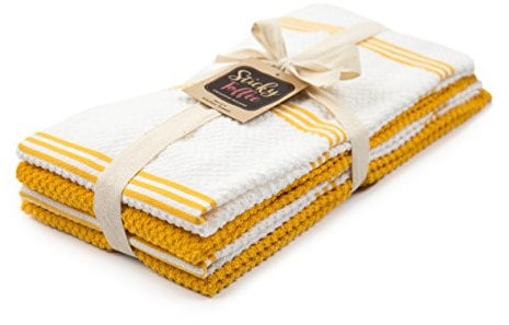 Sticky Toffee Algodón Terry Toalla de Cocina Plato, 4 Unidades, 100% aldodón, Amarillo, 71 x 40,6 cm