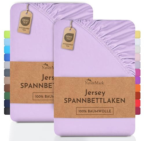 NatureMark 2er Pack Kinder Jersey Spannbettlaken, Spannbetttuch 100% Baumwolle in vielen Größen und Farben MARKENQUALITÄT ÖKOTEX Standard 100 | 70x140 cm - Flieder/Lavendel