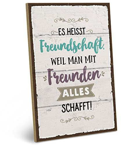 ARTFAVES® Wandbild Holzschild mit Spruch - MIT FREUNDEN SCHAFFT MAN ALLES - Türschild Retro Vintage Deko Bild Geschenk - Freundschaft