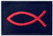 Jesus Fisch Ichthys Bestickter Aufnäher mit Haken- und Flauschbänder, Rot schwarz