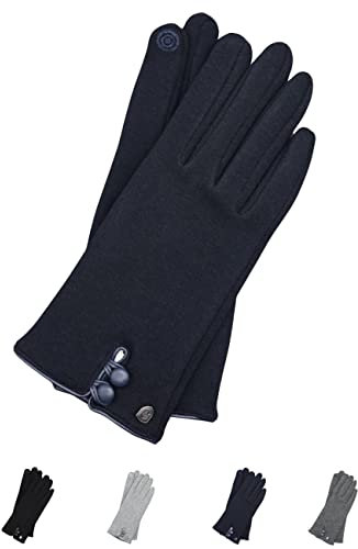 AKAROA ESTD 2019 Damen Handschuhe KEA, Touchscreen Handschuhe, extra weiches Teddyfutter, elastisches Jerseymaterial, 100% vegan, marineblau M/L