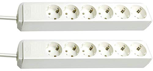 Brennenstuhl Eco-Line 6-Fach Steckdosenleiste (Steckerleiste mit Kindersicherung und 1,5 m Kabel) weiß (weiß, 2 Stück)