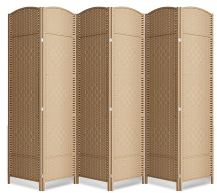 Cocosica 6 Panel Room Divider,6Ft Folding Privacy Screen,Tall - Extra Wide Foldable Panel Partition Wall Divider with Diamond Double-Weaved Hand-Woven Design Room Screen Divider