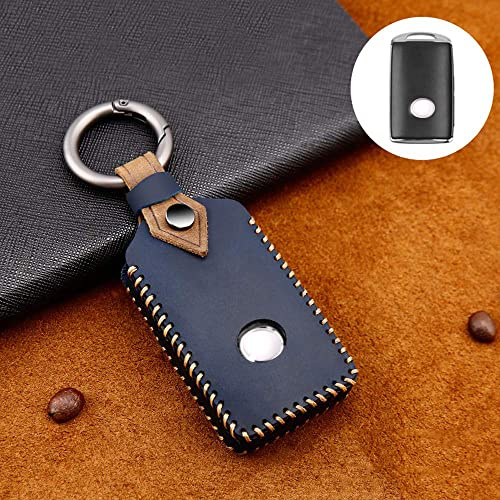 ontto 3 Buttons Remote Control Key Shell for Mazda 3 CX-30 2019 2020 Alexa 3 2018 2019 in Cowhide Protective Case Key Cover Keychain-Blue