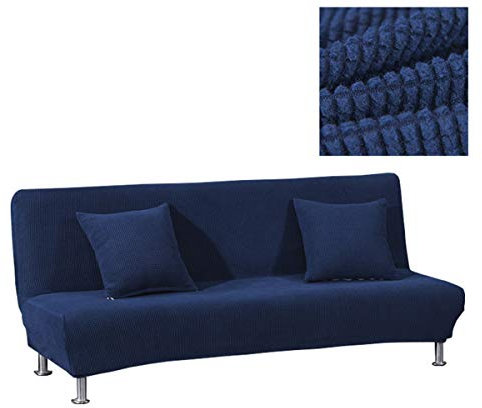 WINS Sofabezug ohne armlehnen 3 sitzer Stretch Abdeckung Husse für Sofabett Armless Sofaüberzug Sofahusse Ohne Armlehne Blau