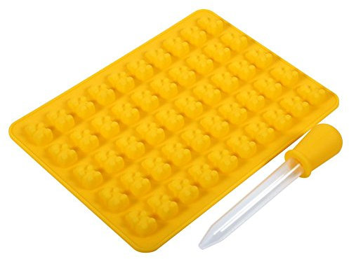 Molde de chocolate, MAGT 50 cavidades Silicona Gummy Bear Moldes de caramelo Bandejas de cubitos de hielo Chocolate Candy Ice DIY Craft Tray(Amarillo)