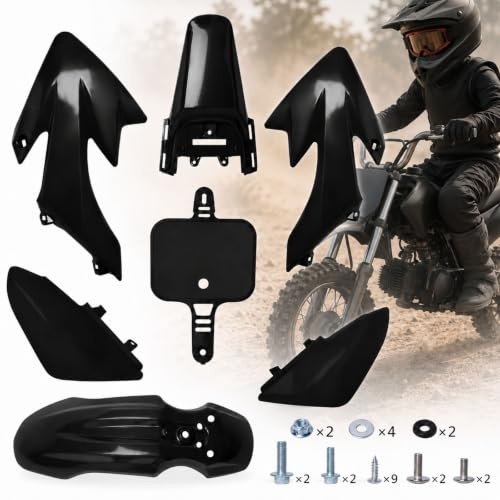 Podoy CRF50 Karosserie-Schutzblech-Set für kompatibel mit XR50 XR 50 CRF 50 SDG SSR Pit Dirt Motor Trail Bike schwarz mit Bolzen Arbeit Verkleidung Kunststoff (schwarz)
