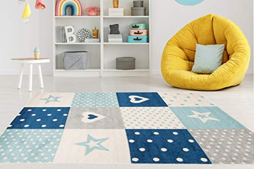 Carpeto Rugs Teppich Kinderzimmer Junge Mädchen - Kinderteppich für Spielzimmer Jugendzimmer - Viele Farben und Größen Pastellfarben Türkis Blau Navy 180 x 260 cm