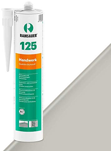 RAMSAUER 125 Handwerk (Steingrau) - 310ml Kartusche, Silikon Dichtstoff für Glasabdichtungen & Fensterbau, Bewegungsfugen im Bad, Anschlussfugen Fenster &Türen, schnellhärtend, nicht korrosiv