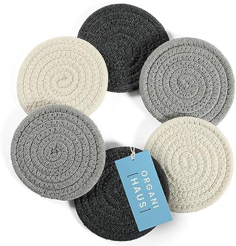 OrganiHaus Lot de 6 sous-Verres absorbants pour Boissons, sous-Verres rustiques pour Table en Bois, sous-Verres de Ferme pour Table Basse, sous-Verres Mignons pour Bureau, Gris 3 Tons