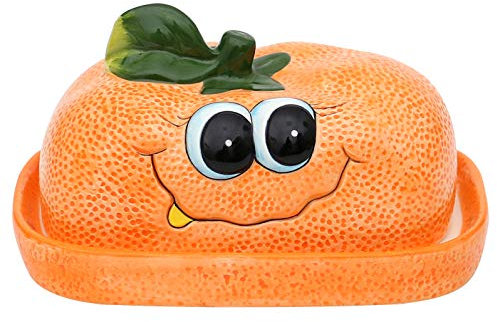 Dekohelden24 Beurrier en céramique orange/mandarine - Dimensions : environ 16,5 x 11 x 10 cm.