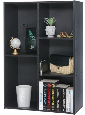 Iris Ohyama Bücherregal, 5 Etagen, 60cm breit, Schwarz, Vielseitig, Modular, Offenes Regal, Für Wohnzimmer, Büro, Schlafzimmer, Platzsparend, Bücher, CD, Dekor, Einfacher Aufbau, CX-23C
