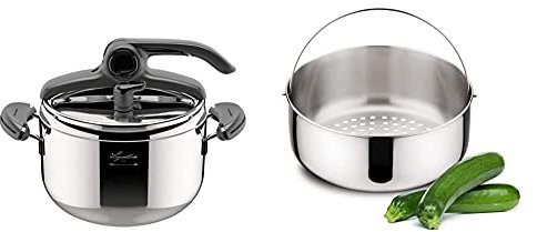 Lagostina Mia Lagoeasy'Up Pentola A Pressione, 5 L, Acciaio Inox 18/10, 22 Cm & Accessori Cestello Cuocivapore Inox Misura 2, Per Pentole A Pressione Lt 5, Acciaio Inossidabile 18/10, Argento, 18 Cm