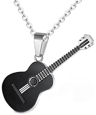 Yifnny Gitarre Halskette, Herren Edelstahl Rock E-Gitarre Bass Anhänger Halskette Gitarren Plektrum Halskette mit Rolo Kette Hip Hop Musik Stil Personalisiertes Geschenk für Männer Frauen