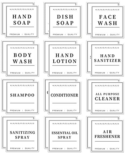 24 weiße, wasserdichte Etiketten für Flaschen, Shampoo und Spülung, Etiketten-Aufkleber, Badezimmer-Handseife, Etiketten-Aufkleber, abnehmbare Reinigungsetiketten für Glas/Kunststoff-Sprühflasche