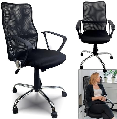 QMBasic Bürostuhl Ergonomisch Mesh leicht 110 kg Armlehnen | mit Doppel-Rollen Wipp- und Drehmechanik Schreibtisch-Stuhl Büro