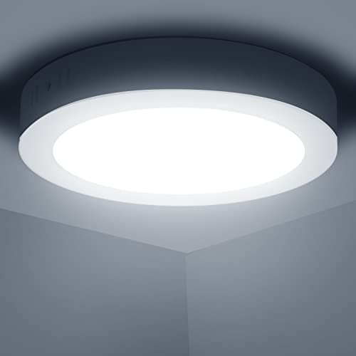 Aigostar LED Ceiling Light, 12W Daylight White Ceiling Lights, 6500K Kitchen Lights Ceiling, 1350LM Cool White LED Ceiling Lights for Bedroom, Living Room, Hallway, Outside Porch and More