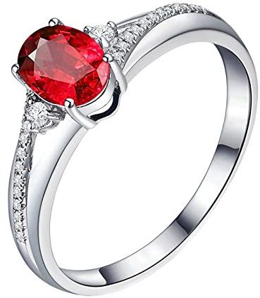Daesar Verlobungsring Damen Weißgold 750, Trauringe 4-Steg-Krappenfassung mit 0.75ct Oval Rubin Ring Weißgold mit Diamant Größe 45 (14.3)