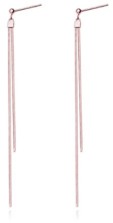 Reffeer 925 Sterling Silber Quaste Kette Baumeln Ohrringe für Frauen - Lange Tropfen Linie Ohrringe (C-Rose Gold Plated)