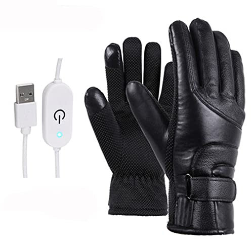 Surakey Heated Gloves Electric Winter Thermal Gloves USB Touchscreen Insulated Waterproof Leather Mittens Black for Women Men Skiing Cycling Heating Hiking Warmer Hand Gloves Outdoors Sports Type 2