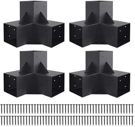 Neorexon Kit de pergola surélevé en Bois pour 10,2 x 10,2 cm (réel 3,6 x 9,1 cm), kit de tonnelle en Bois en Acier Massif pour extérieur 3 Voies avec Support d'angle à Angle Droit avec vis