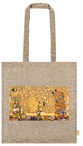 My Custom Style Borsa Shopper Cotone Riciclato #Arte-Albero della Vita, Klimt# Marrone Marmorizzato