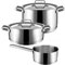 MBH - Juego de 2 ollas profesionales (20 y 24cm) y un cazo (16cm) de acero inoxidable para cocina industrial de hostelería. Batería de cocina apta para vitro, inducción y gas.