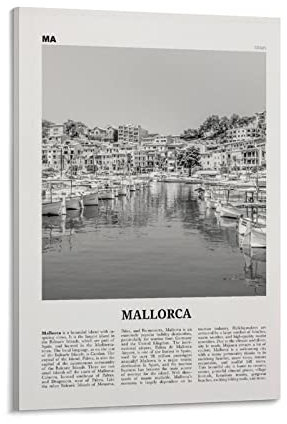 Mallorca-Druck, Schwarz-Weiß-Stadt, Mallorca-Poster, Mallorca-Foto, Spanien, Majo-Kunst, Wanddekoration, Poster, Familienbar, Poster, Garage, Café, Kunstschild, Geschenkrahmen, 50 x 75 cm