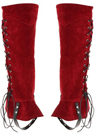 Harilla Piraten Stiefelstulpen Steampunk Kunstleder Kostümzubehör Piraten Stiefelstulpen Schuhüberzug Mittelalterliche Beinstulpen für Cosplay Halloween Party, Rot