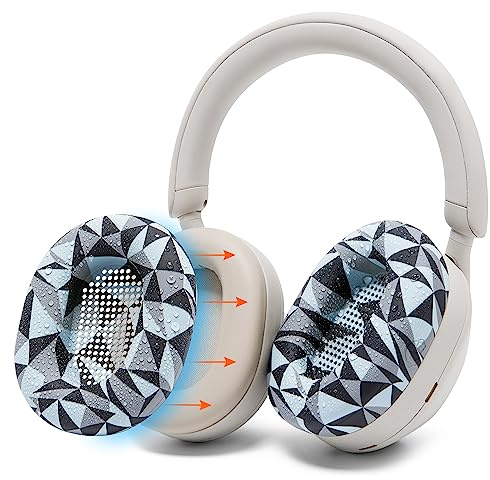 WC SweatZ XM5 - Patented Earpad Sweat Covers for Sony WH1000XM5 by Wicked Cushions | Full 360 Earpad Protection | Sweatproof & Easily Washable | Geo Grey