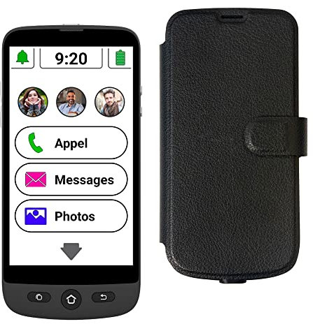Amplicomms M510-M Smartphone 4G pour séniors avec câble magnétique de Charge et étui Portefeuille de Protection - Téléphone Portable à Grosses Touches Facile à Utiliser. Version France-Benelux