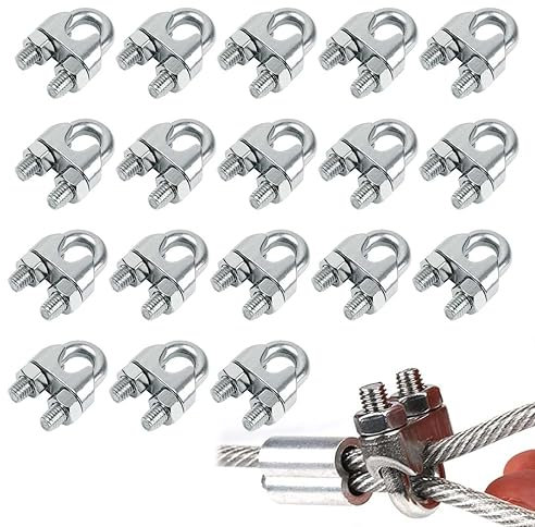 Fezf 18 Pezzi m3 Fascette per Cavi u-Bolt Clip per Cavi in Acciaio Inox Fascetta per Cavo Sella Corda Metallica Morsetti per Stendibiancheria Fascetta per Cavi