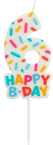 Folat 24116 Kuchen Kerze Cozy Sprinkles Ziffer/Zahl 6-7 cm Geburtstagskerzen für Geburtstag, Geburtstagsdeko, für Kinder Partys, Hochzeiten, Firmenfeiern, Jubiläen, Mehrfarbig, 7 cm