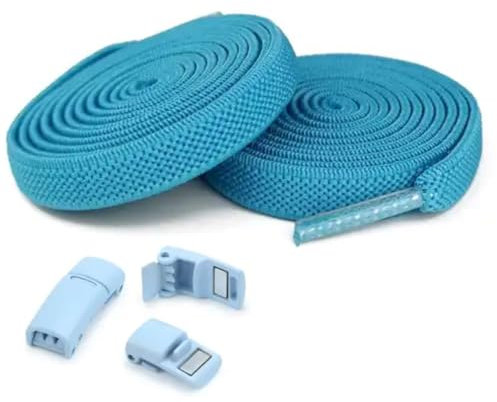DALLAR Cordones Elasticos Sin Atar - Cordones Ajustables Resistentes con Cierres Magneticos - Aptos en Zapatos y Zapatillas - Para Niños y Adultos (Azul Claro)
