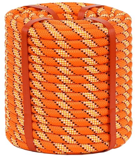 cosirulnta Double Braid Polyester Rope Orange(1/2 in x 100 ft) Arborist Rigging Nylon Pulling Rope - 48 Strand Polyester Braided Rope Bull Rope for Outdoor, Climbing, Swing, Sailing