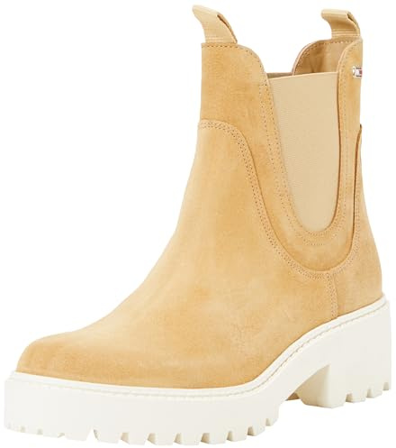 Tommy Hilfiger Donna Stivaletti Chelsea Flag Mid Heel in pelle Scamosciata