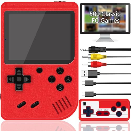 Handheld Game Console with 1200mAh Rechargeable Battery, 500 Classic Games Support TV Connection & Two Players, Portable Game Console with built in games Ideal Christmas Birthday Gift for Kids Adult