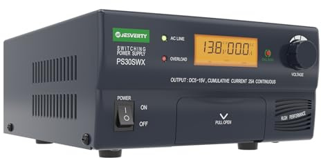 JESVERTY PS-30SWX Gleichstrom-geregeltes Universal-Tischnetzteil, Wechselstrom-Gleichstrom-Wandler, 13,8 V (5–15 V einstellbar) 30 A (max.), mit Audiobuchse und Lautsprecher, Speicherung von Rufzeiche