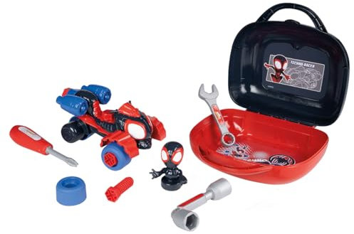 Smoby- Maletín de Herramientas Infantil de Miles Morales- con Accesorios, Figura y Vehículo, A Partir de 3 años (7600360928)