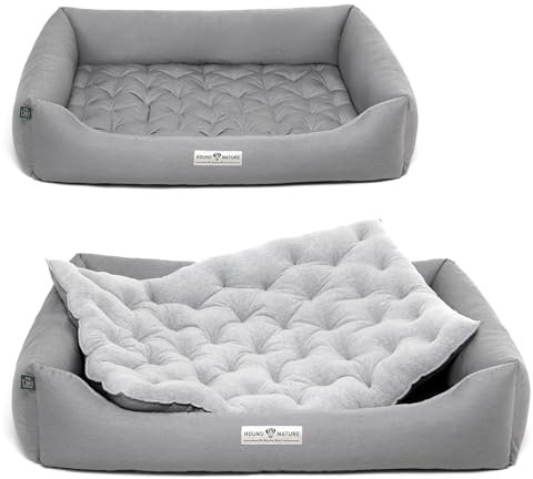 HOUND & NATURE | Öko Hundebett Zürich | Orthopädisch/Fest | Gr. XXL für Sehr Große Hunde - Kuscheliges, Flauschiges Hundebett Waschbar mit Wende - Liegekissen (XXL - 125x95 cm, Hellgrau)