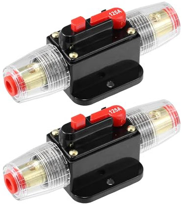 Motoforti Porte-fusible universel DC 12V-24V 125A avec disjoncteur réarmable pour la protection du système audio stéréo de voiture marine, alliage, noir, 2 pièces