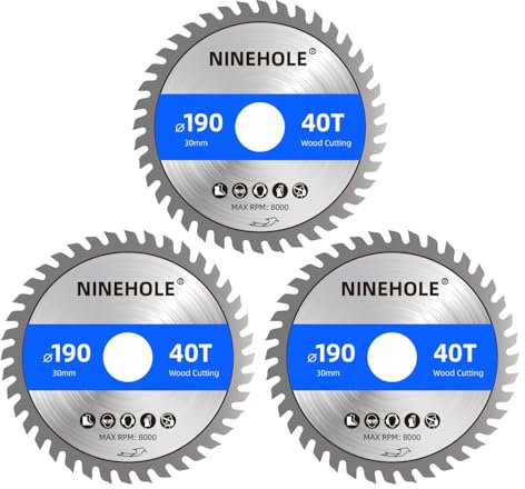 3pcs Lames de scie circulaire 190 x 30 mm (anneau 25mm 20mm Et 16mm), 40 dents Coupes propres, Disque à Tronçonner pour Bois, Sèche, Stratifié, Cloison, Contreplaqué, Plastique