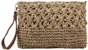 MODELISA - Bolso Bandolera Rafia Paja De Mano Y Hombro Estilo Casual Mujer (Marrón)