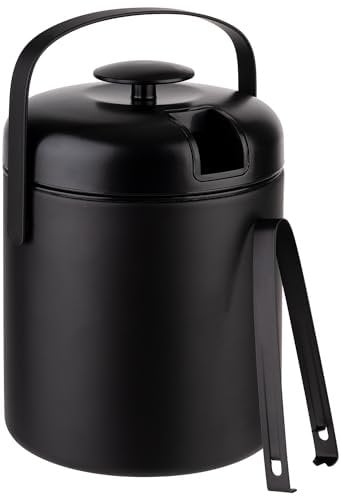 Buddy´s Bar - Seau à glace professionnel en noir / 1,3 l avec couvercle, pince à glace et égouttoir – Seau à glace, seau à glaçons, récipient pour stockage de glaçons, 66191