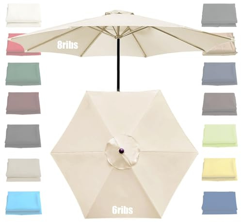 GZDXBF Sonnenschirm Ersatz 2/2.7/3m, Terrassenschirm Ersatzdach, Sonnenschirmbezug Ersatzbezug, 6/8 Streben, Waschbar (Color : Off-white, Size : 8 ribs-3m(9.8ft))