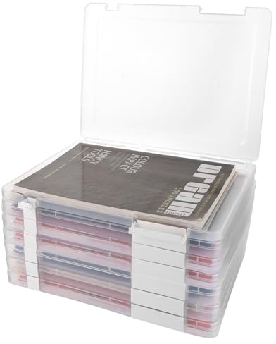 SHUESS 6er Archivbox A4 Transparent Flache Aufbewahrungsbox mit Clip-Verschlüsse, tragbare Archivbox A4 aus Kunststoff mit Deckel, flache Dokumentenbox für Dokumente, Zeitschriften, Sammelalben, Fotos